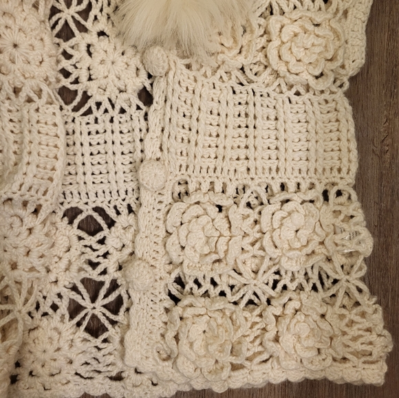 Love Token Crochet Fox Fur Collar Cardigan,Sweater,Jacket Size Large Ivory - Picture 10 of 13